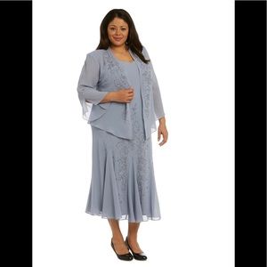NWT, R&M RICHARDS Beaded V-Neck Two-Piece Dress,periwinkle color